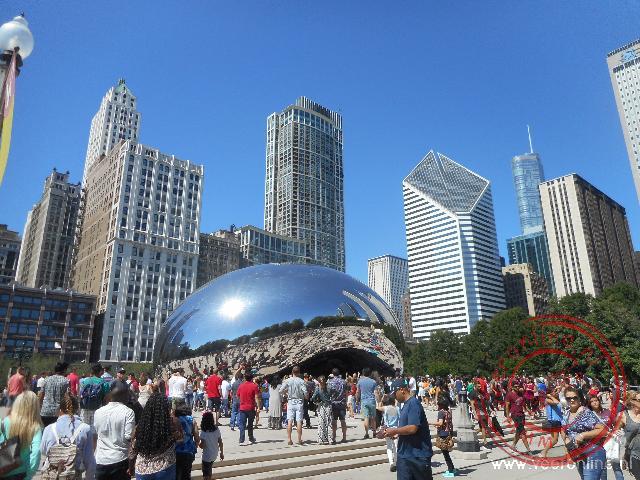 De weerspiegeling in de zilveren boon in Chicago